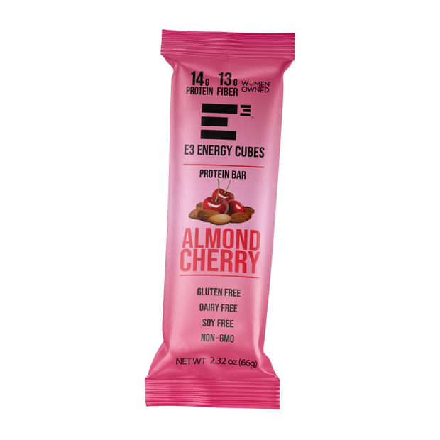 E3 Protein Almond Cherry flavor Gluten Free and Dairy Free Protein bar. 