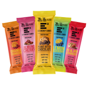 E3 Protein Gluten Free and Dairy free protein bars, all flavors variety pack, new packaging design, colored film. 